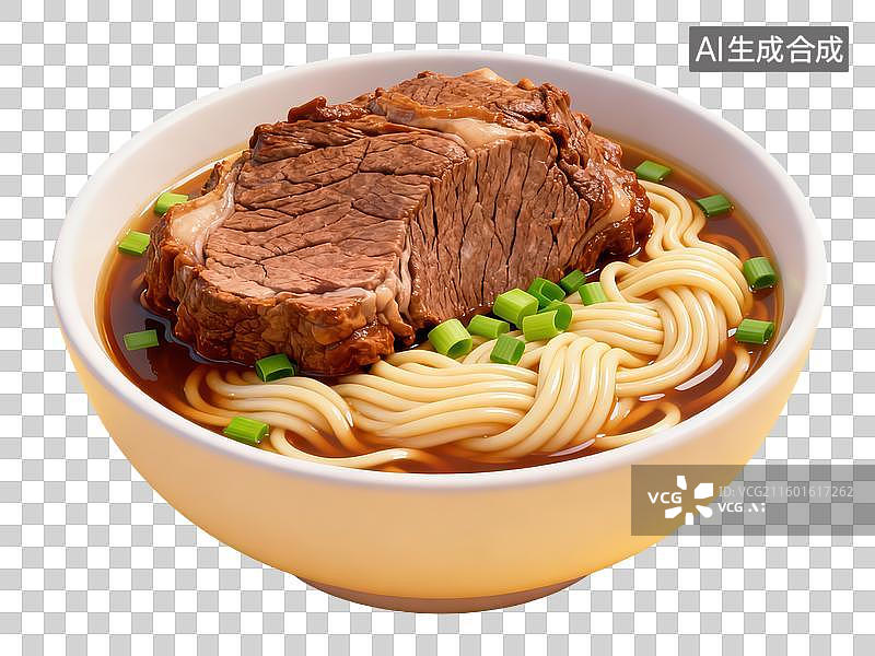 【AI数字艺术】一碗热气腾腾的牛肉面面条浓郁汤底葱花3D轻拟物风格透明美食食物插画元素二十四节气立冬图片素材