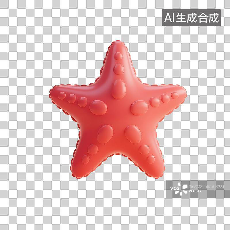 【AI数字艺术】3D渲染，膨胀充气风格，气球，海星，卡通动物，海洋生物，萌系，治愈系，免抠元素图片素材