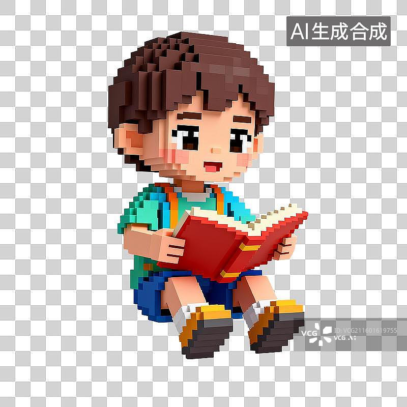 【AI数字艺术】可爱像素风格读书的孩童图片素材