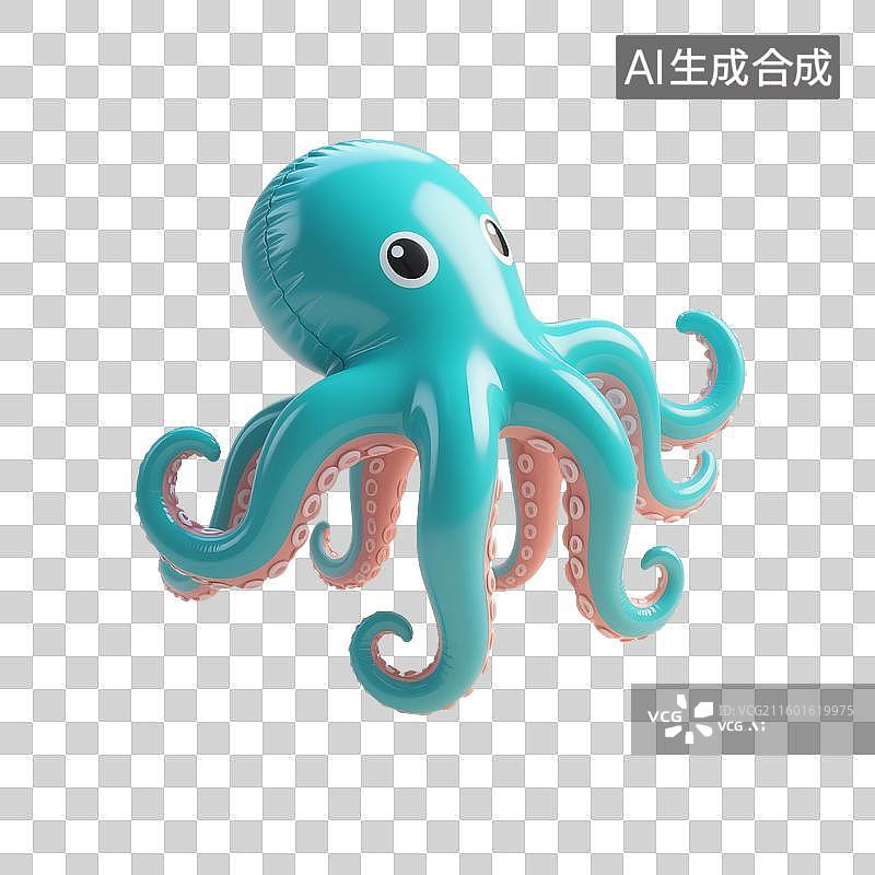 【AI数字艺术】3D渲染卡通动物，充气膨胀风格，章鱼，八爪鱼，海洋生物，免抠元素图片素材