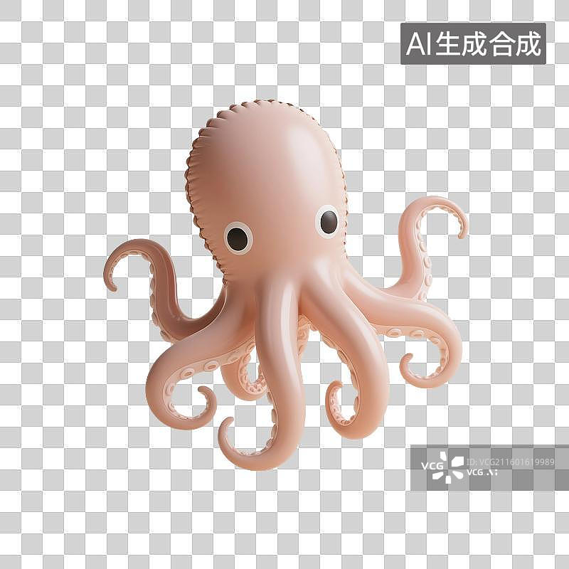 【AI数字艺术】3D渲染卡通动物，充气膨胀风格，章鱼，八爪鱼，海洋生物，免抠元素图片素材