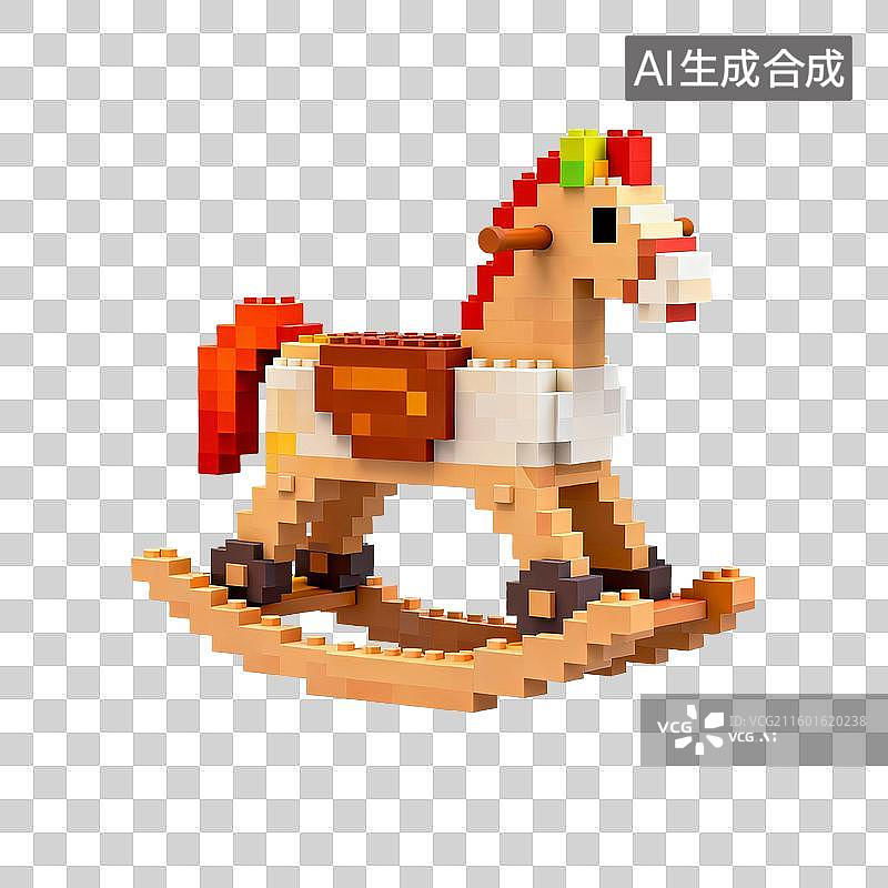 【AI数字艺术】像素风格小木马积木模型图片素材