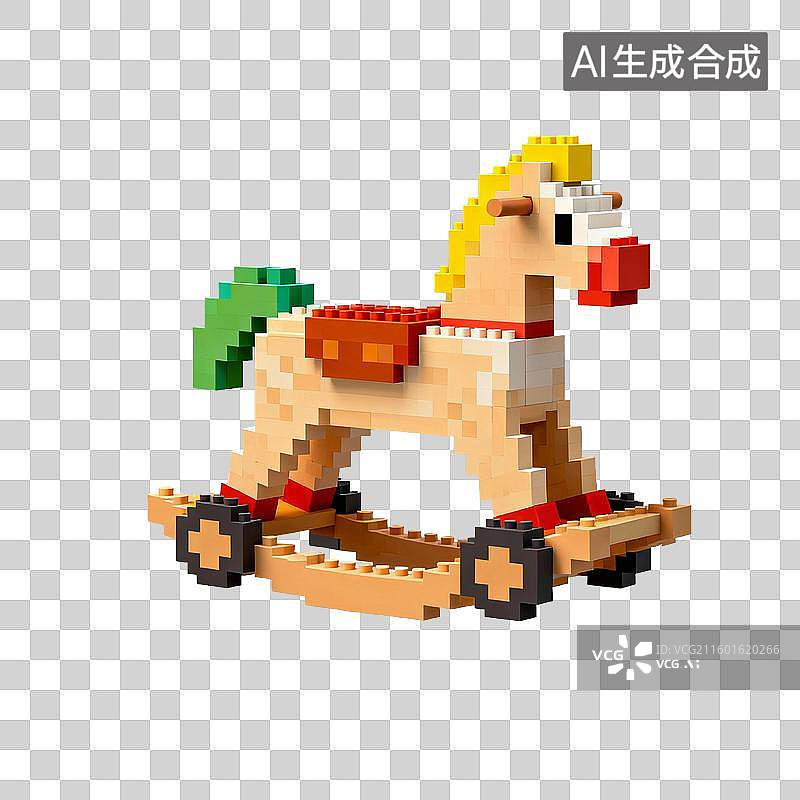 【AI数字艺术】像素风格小木马积木模型图片素材