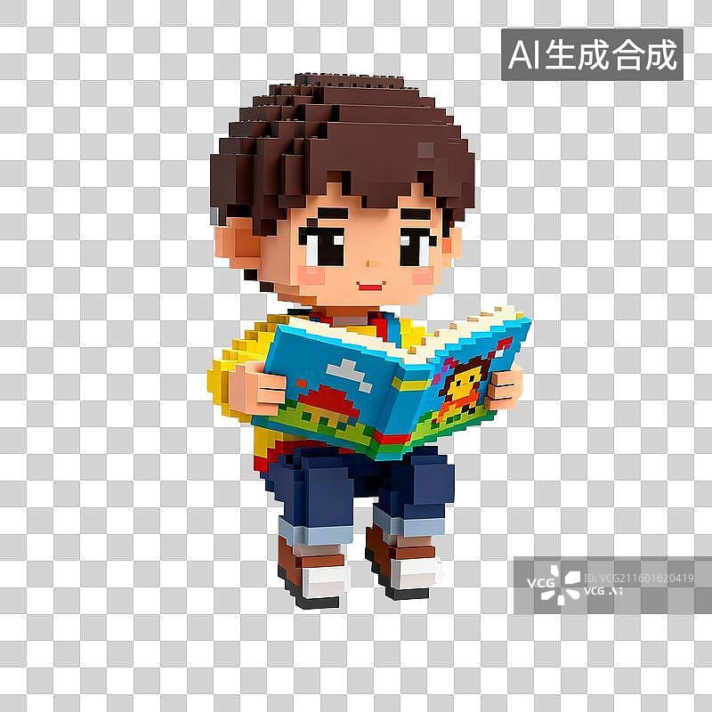 【AI数字艺术】可爱像素风格读书的孩童图片素材
