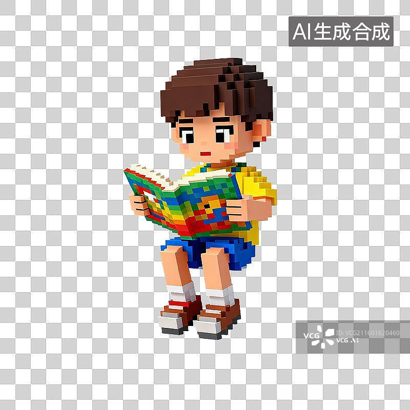 【AI数字艺术】可爱像素风格读书的孩童图片素材