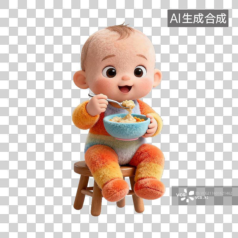 【AI数字艺术】可爱宝宝坐凳吃辅食图片素材