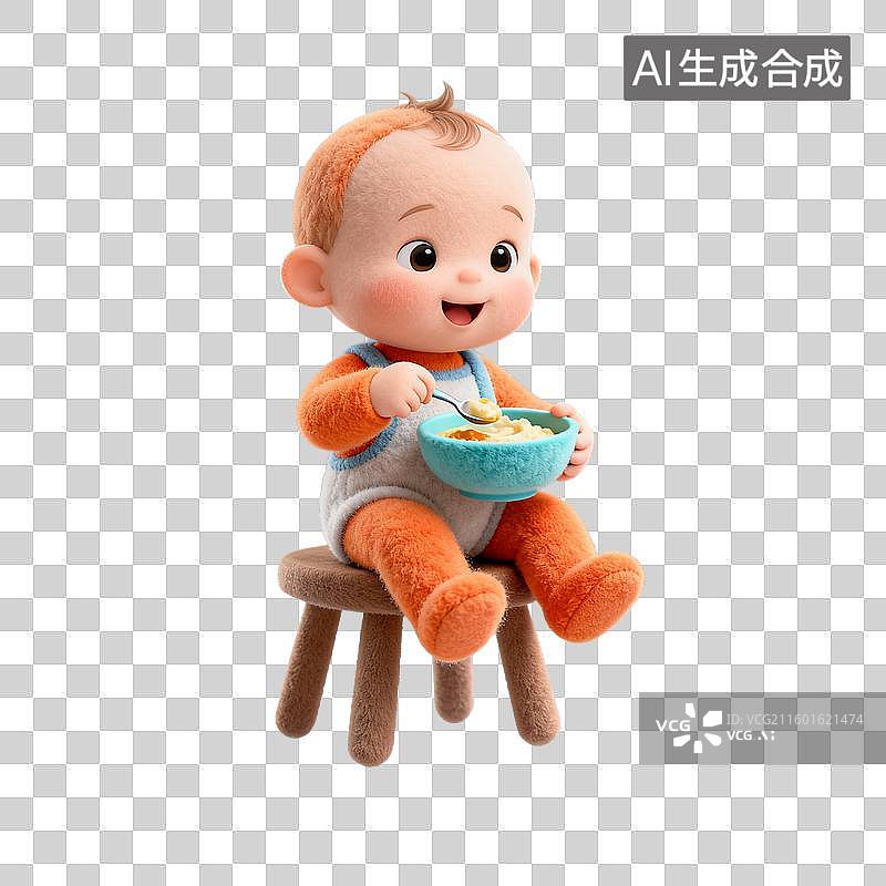 【AI数字艺术】可爱宝宝坐凳吃辅食图片素材