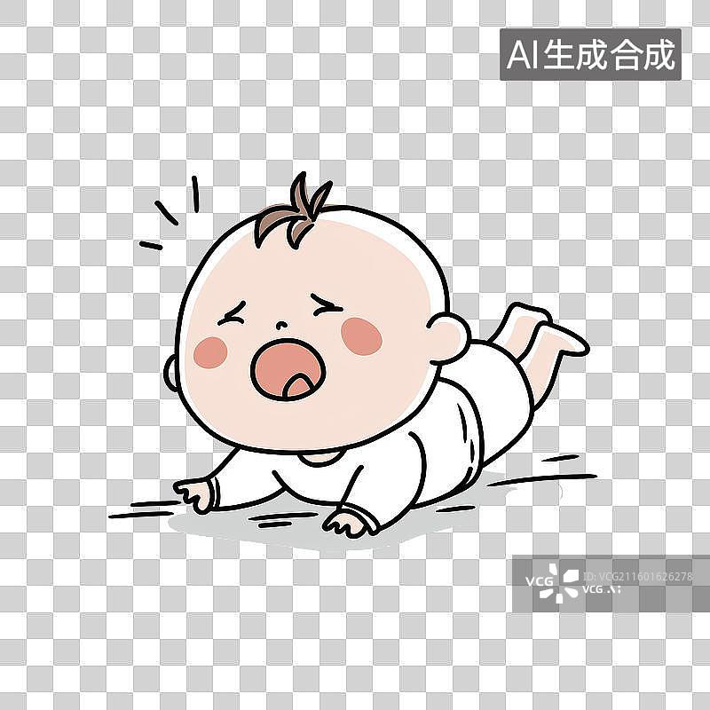 【AI数字艺术】婴儿爬行哭泣卡通形象图片素材