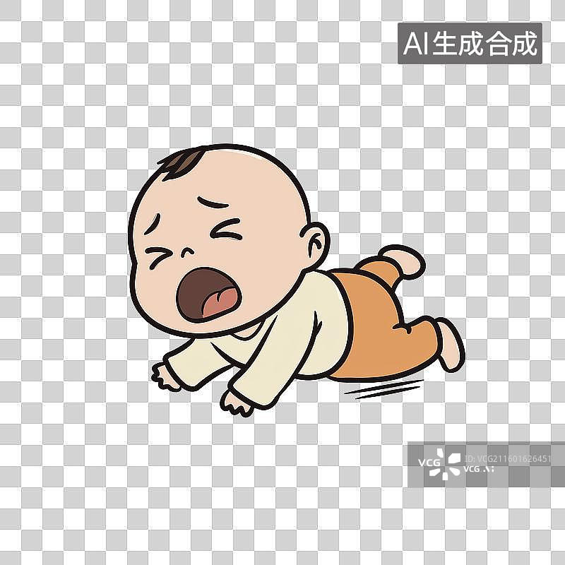 【AI数字艺术】婴儿爬行哭泣卡通形象图片素材