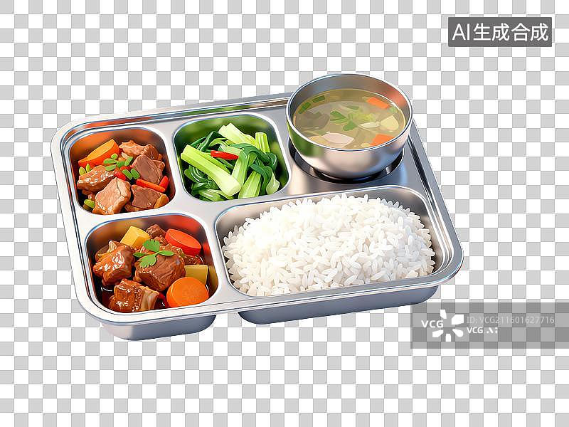 【AI数字艺术】3D渲染，一份简餐，便饭，便当，食堂，工作餐，扁平化风格，免抠元素图片素材