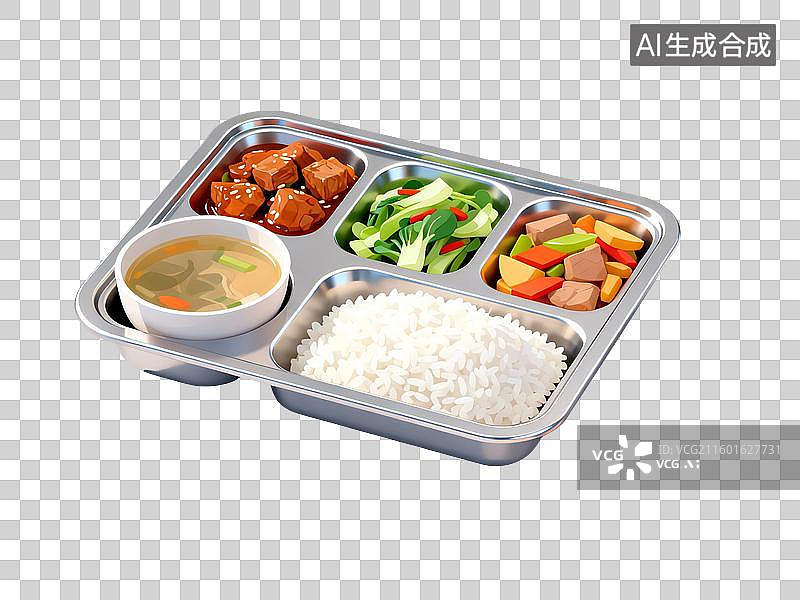 【AI数字艺术】3D渲染，一份简餐，便饭，便当，食堂，工作餐，扁平化风格，免抠元素图片素材