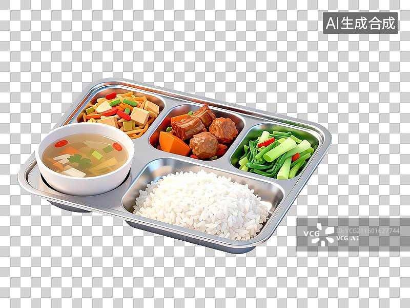 【AI数字艺术】3D渲染，一份简餐，便饭，便当，食堂，工作餐，扁平化风格，免抠元素图片素材