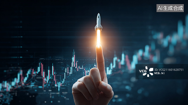 【AI数字艺术】科技火箭启动 数据背景图片素材