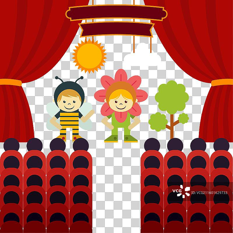 儿童戏剧表演，扁平化设计图片素材