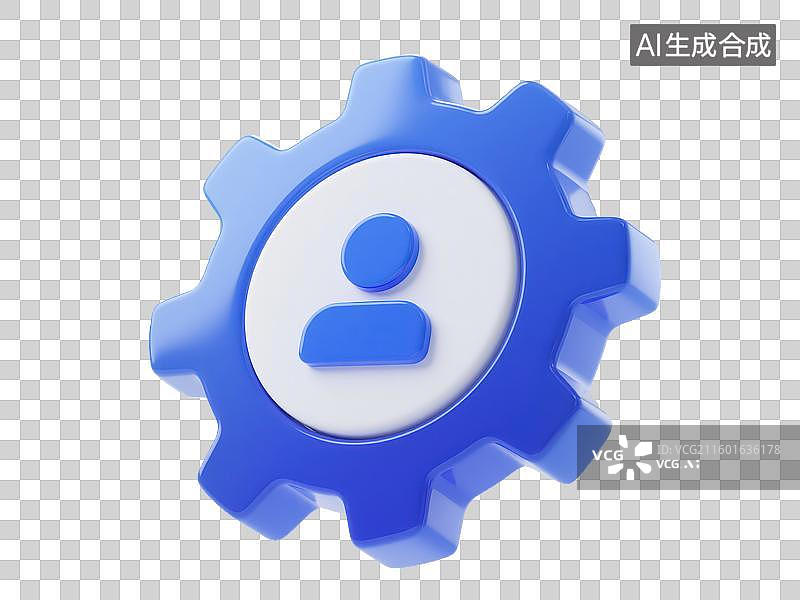 【AI数字艺术】3D渲染免抠图形元素蓝色齿轮和中间人形图案图片素材