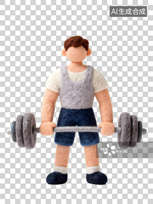 【AI数字艺术】毛毡制作的举杠铃男子图片素材