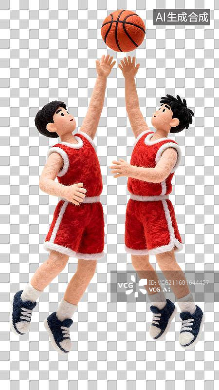 【AI数字艺术】两名篮球运动员跃起投篮图片素材