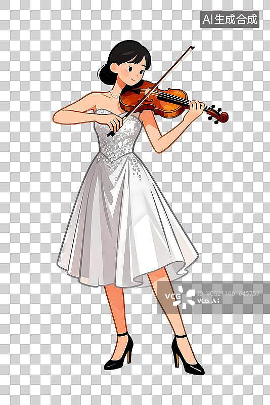【AI数字艺术】身穿白色礼服拉小提琴的女子图片素材