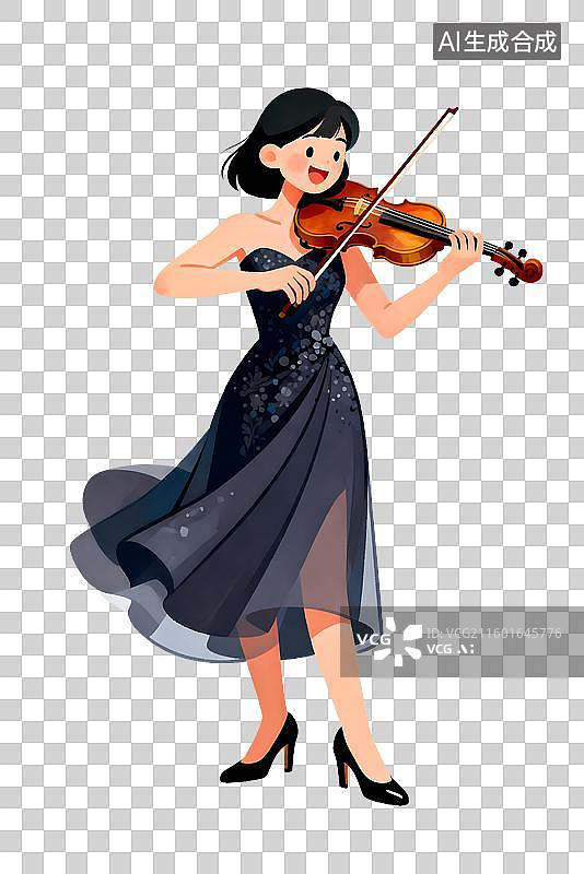 【AI数字艺术】身穿黑色礼服拉小提琴的女士图片素材