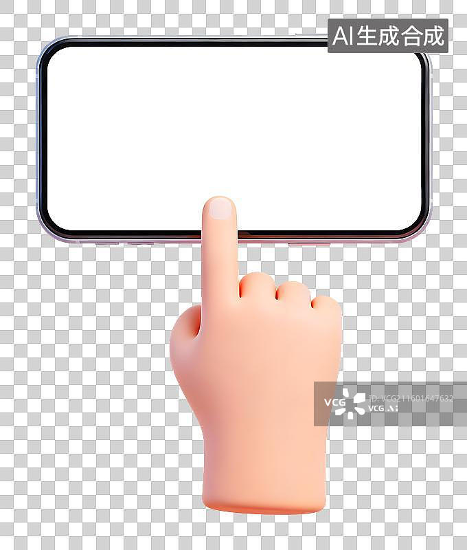 【AI数字艺术】3D手指指向空白手机屏幕图片素材