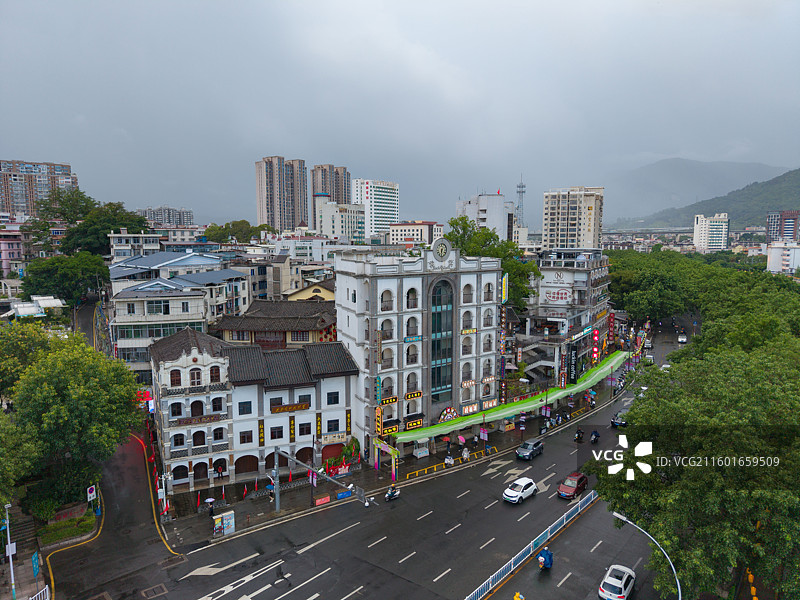 福建省龙岩市新罗区，恋城1908文创街区，城市风光航拍图片素材