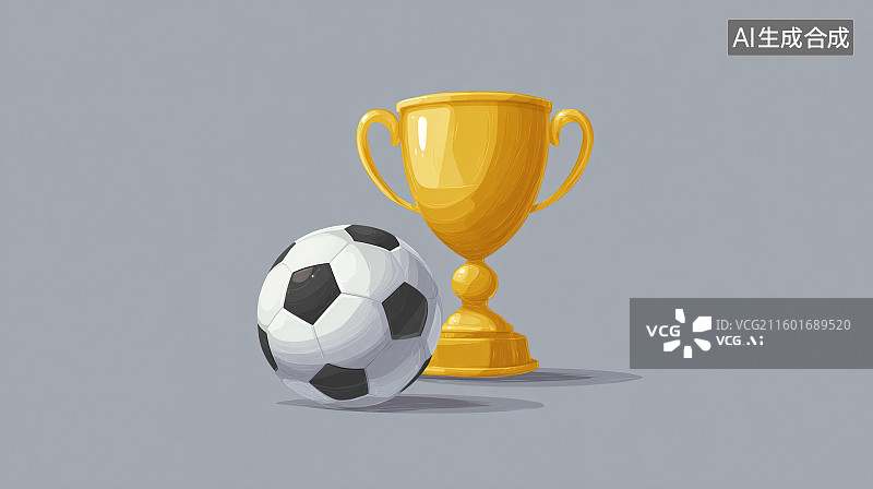 【AI数字艺术】足球与金色奖杯绘画图片素材