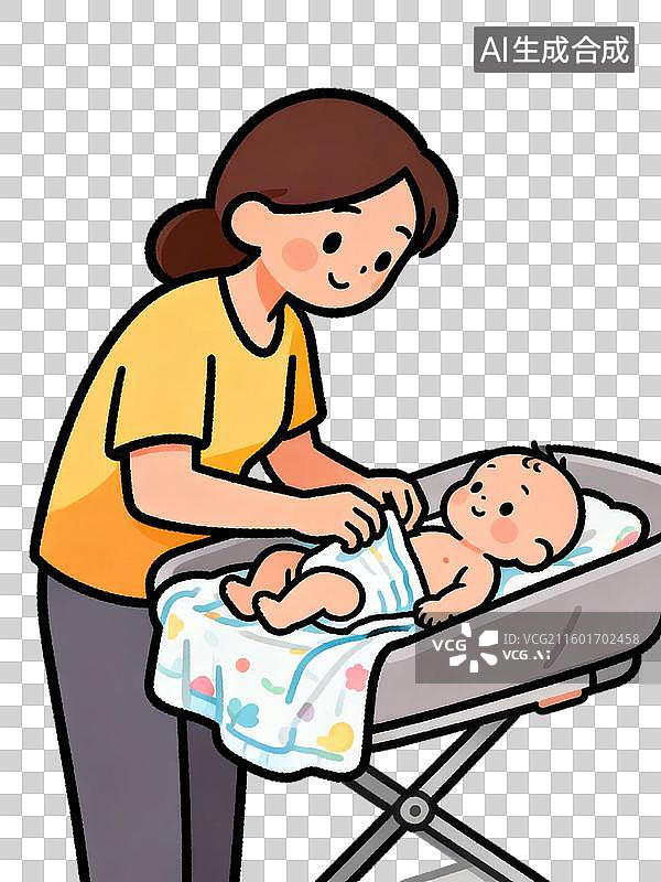【AI数字艺术】母亲细心给婴儿换尿布图片素材