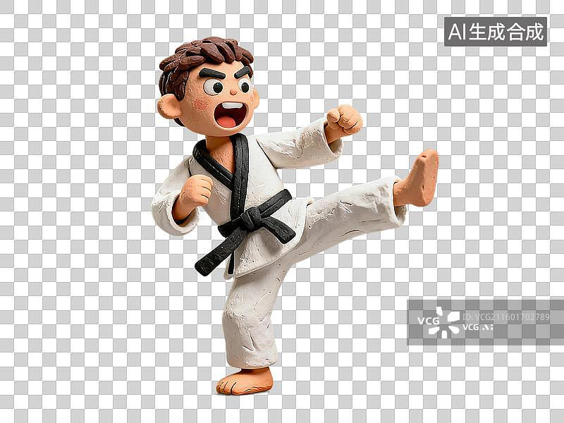 【AI数字艺术】穿着空手道服的人物踢腿动作图片素材