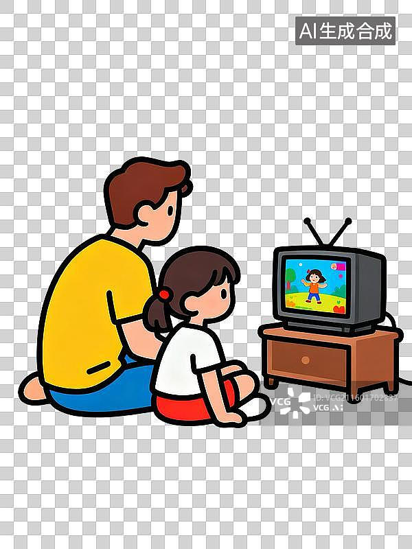 【AI数字艺术】父女在家一起看电视图片素材