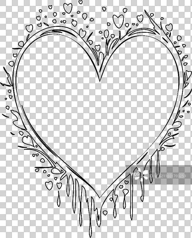 心形油漆飞溅，爱情轮廓素描图片素材