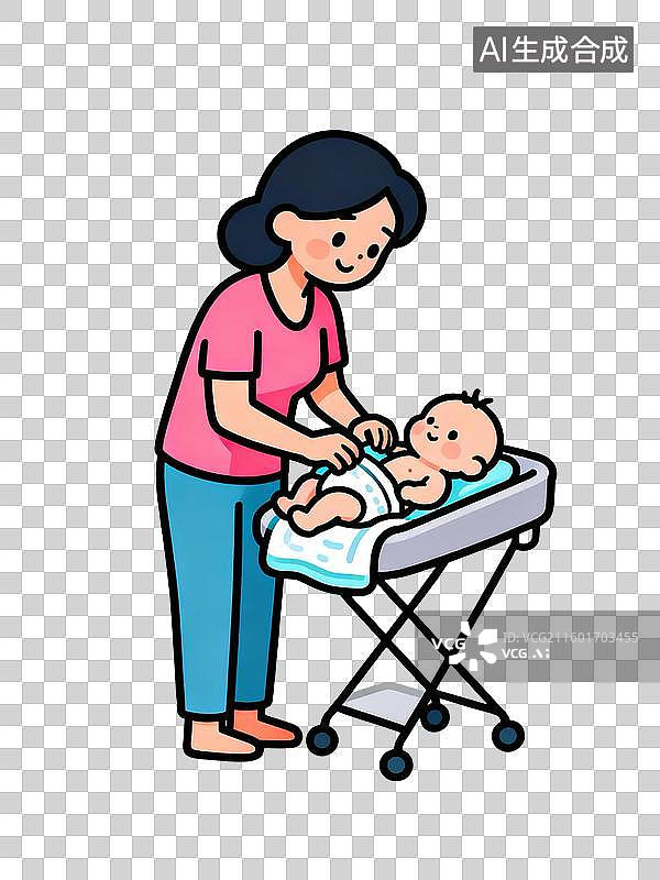 【AI数字艺术】女性给婴儿更换尿布场景图片素材