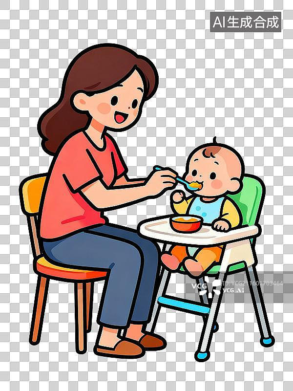 【AI数字艺术】母亲给婴儿喂食场景图片素材