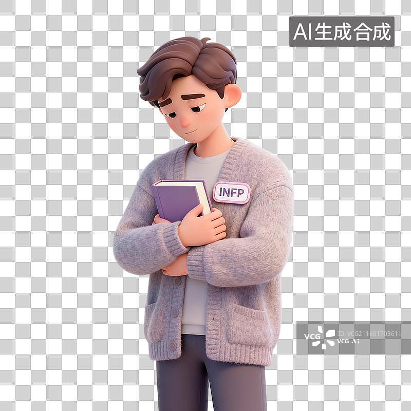 【AI数字艺术】手持书籍陷入沉思的INFP人物图片素材