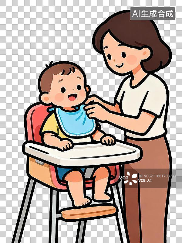 【AI数字艺术】母亲给坐在高脚椅上的婴儿喂食图片素材