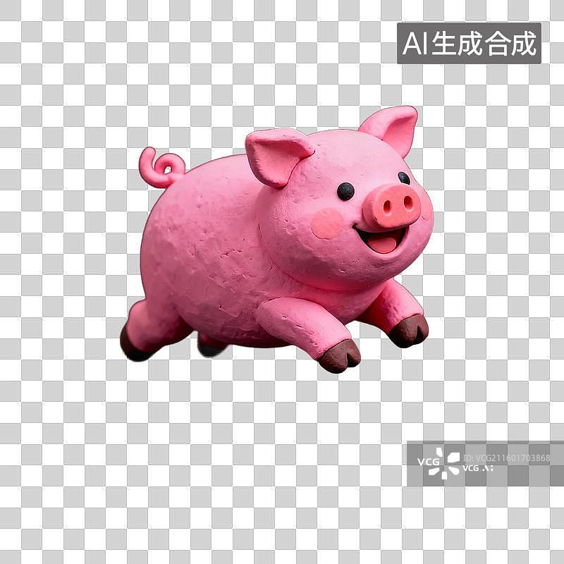 【AI数字艺术】可爱粉色奔跑小猪摆件图片素材