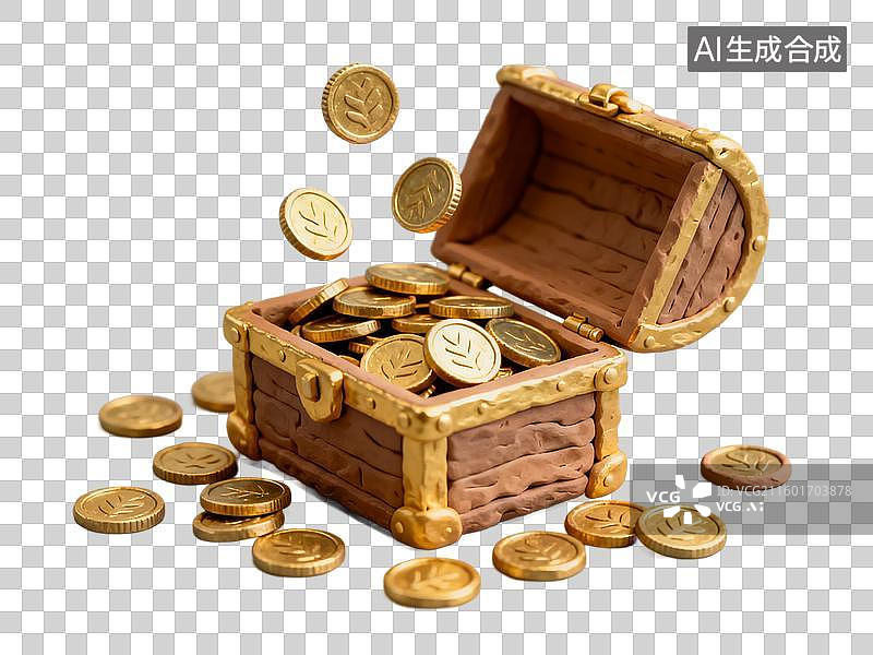 【AI数字艺术】装满金币的打开的宝箱图片素材