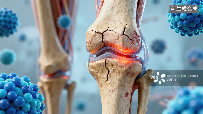 【AI数字艺术】人体膝关节炎症及免疫细胞特写图片素材