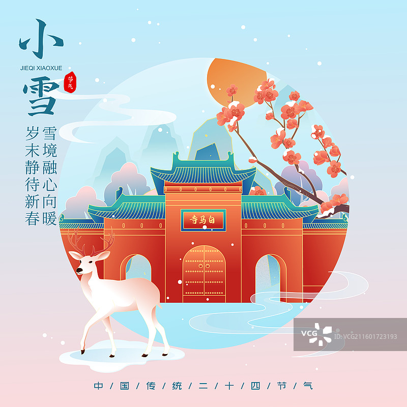 国风节气小雪洛阳城市建筑矢量插画海报图片素材