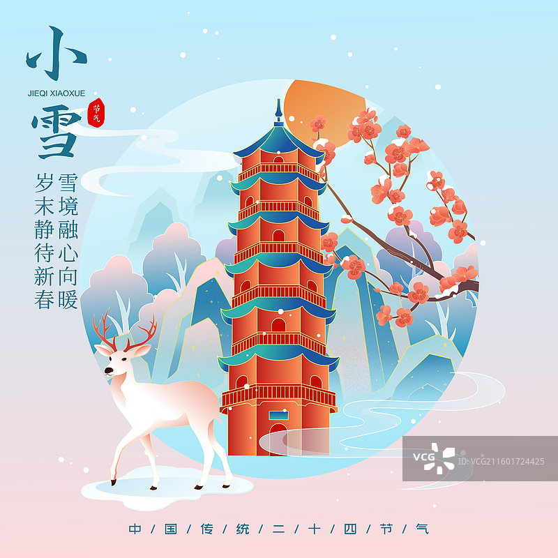 国风节气小雪无锡城市建筑矢量插画海报图片素材