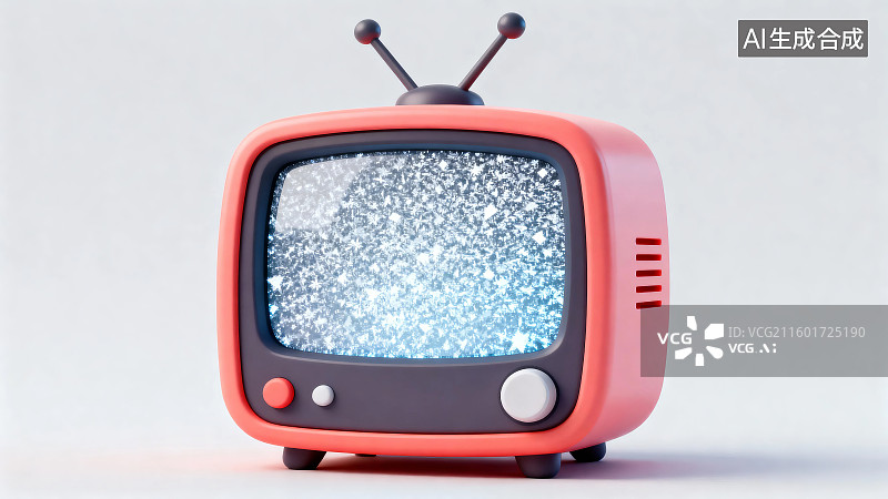 【AI数字艺术】复古红色电视机显示雪花屏图片素材