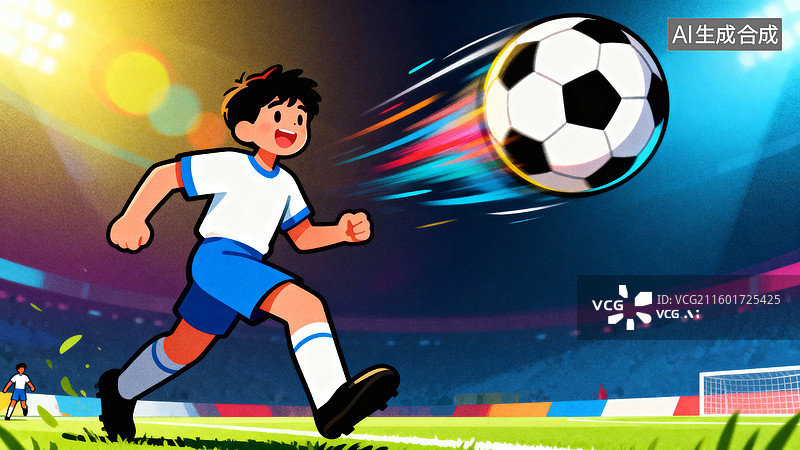 【AI数字艺术】男孩踢足球的瞬间图片素材
