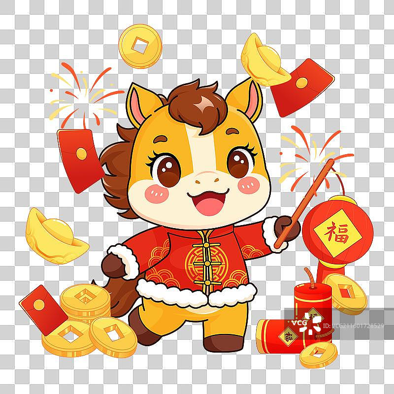 国风2026马年卡通人物插画图片素材