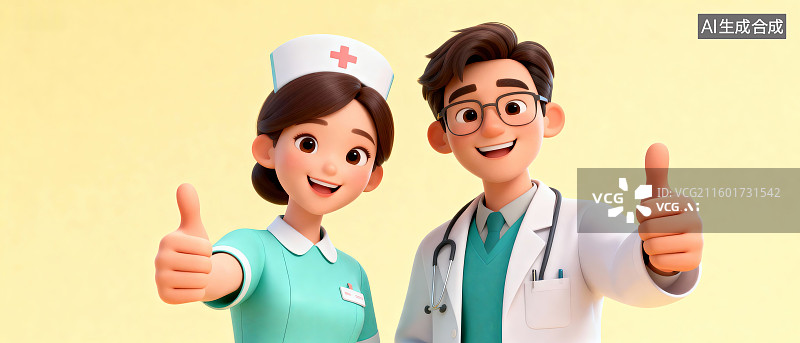 【AI数字艺术】医生和护士竖起大拇指图片素材