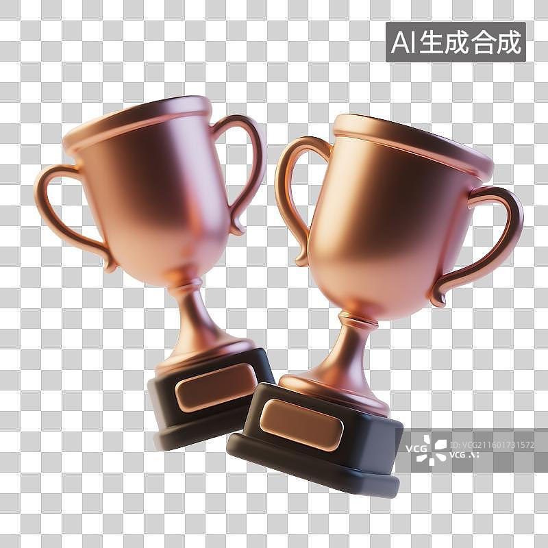 【AI数字艺术】两个金色奖杯并排展示图片素材