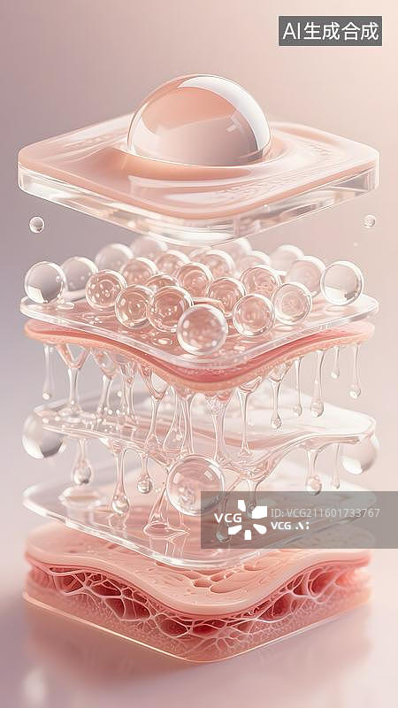 【AI数字艺术】皮肤与护肤品的分层结构，多层透明结构图片素材