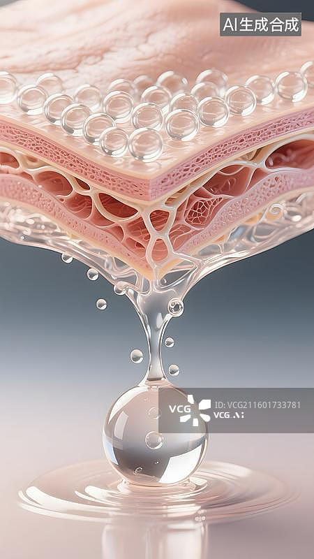 【AI数字艺术】皮肤与护肤品的分层结构，多层透明结构图片素材