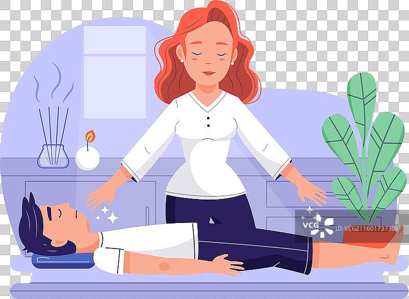 灵气疗法：一名女子与一名男子图片素材