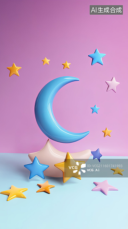 【AI数字艺术】月亮与星星的梦幻场景图片素材