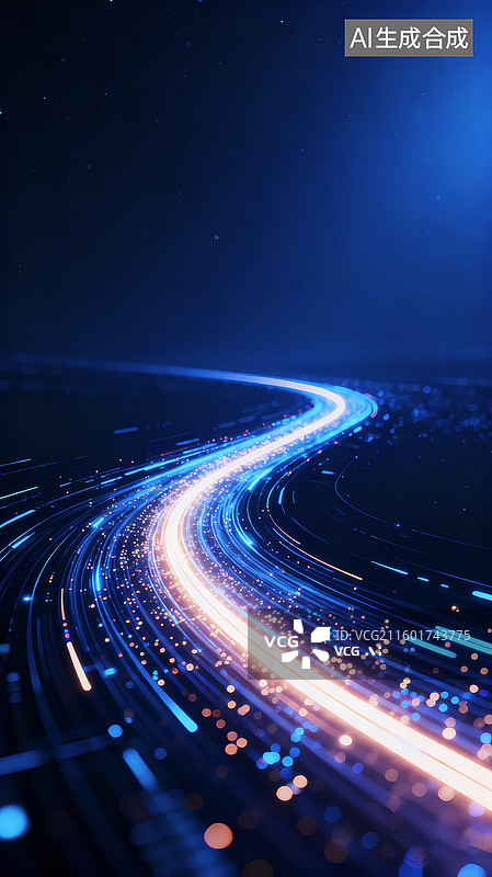 【AI数字艺术】赛博朋克发光抽象运动模糊城市道路图片素材