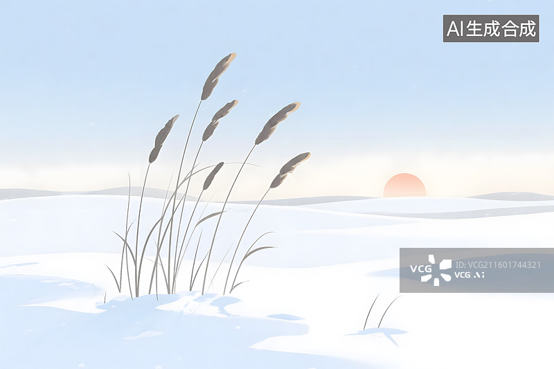 【AI数字艺术】冬日黄昏芦苇荡图片素材